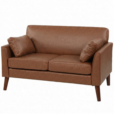 2 Seater Sofa, 132 Cm Small Sofa With Solid Wood Legs For Small Space, Brown - image 1
