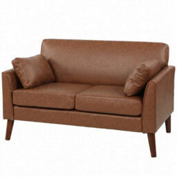 2 Seater Sofa, 132 Cm Small Sofa With Solid Wood Legs For Small Space, Brown - thumbnail 1