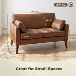 2 Seater Sofa, 132 Cm Small Sofa With Solid Wood Legs For Small Space, Brown - thumbnail 2