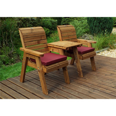 Marlborough Wooden Straight Love Seat With 2 X Chair Cushion Burgundy & 1 X Fitted Cover - image 1