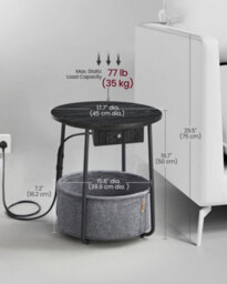 LEDREM Vasagle Side Table With Charging Station, Round End Power Outlets, Usb Ports, Fabric Basket, Living Room, Bedroom, Bedside - thumbnail 7