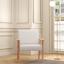 Homcom Accent Chair With Wood Frame Wide Seat Linen Armchair Cream White - thumbnail 8
