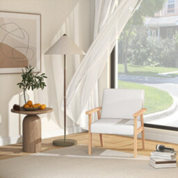 Homcom Accent Chair With Wood Frame Wide Seat Linen Armchair Cream White - thumbnail 7