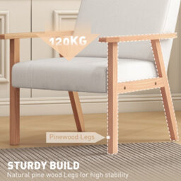 Homcom Accent Chair With Wood Frame Wide Seat Linen Armchair Cream White - thumbnail 6