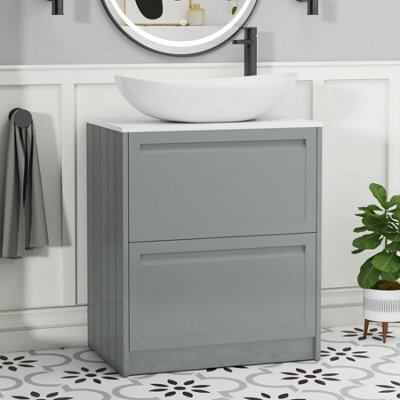 Royal Bathrooms Royal Bathroom Elmore 700mm Matt Pebble Grey Freestanding Bathroom Vanity Unit 2 Drawer Plain White Worktop With Cesar Basin - image 1