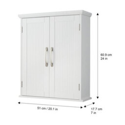 Teamson Home Wall Mounted Bathroom Cabinet With 2 Doors And Adjustable Shelves, Bathroom Storage, White - thumbnail 4