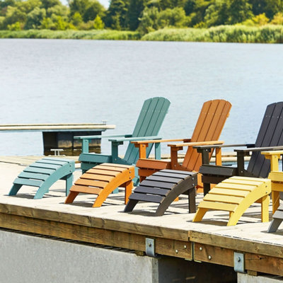 Beliani Turquoise Garden Chair With Footstool - Weather-Resistant Faux Wood Outdoor Lounge - image 1