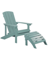 Beliani Turquoise Garden Chair With Footstool - Weather-Resistant Faux Wood Outdoor Lounge - thumbnail 3