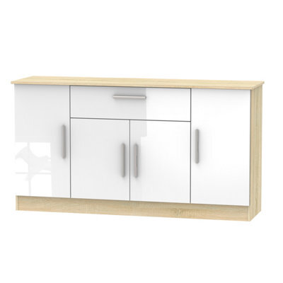 Trent 4 Door 1 Drawer Wide Unit In White & Bardolino Oak (Ready Assembled) - image 1