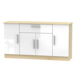 Trent 4 Door 1 Drawer Wide Unit In White & Bardolino Oak (Ready Assembled) - thumbnail 1