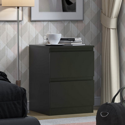 Fwstyle Stora Black 2 Drawer Bedside Chest Table Nightstand (H) 55Cm (W) 40Cm (D) 40Cm Extra Deep Drawers - image 1