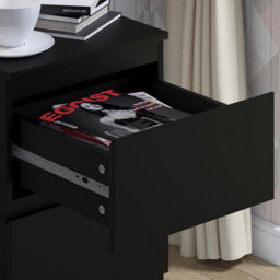 Fwstyle Stora Black 2 Drawer Bedside Chest Table Nightstand (H) 55Cm (W) 40Cm (D) 40Cm Extra Deep Drawers - thumbnail 4