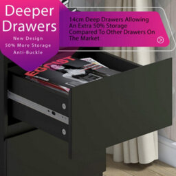 Fwstyle Stora Black 2 Drawer Bedside Chest Table Nightstand (H) 55Cm (W) 40Cm (D) 40Cm Extra Deep Drawers - thumbnail 6