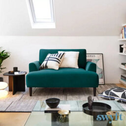 Swyft Model 05 Green Velvet Loveseat Foam Zig-Zag Springs Beech & Metal Legs Contemporary Minimalist Snuggler Chair - thumbnail 1