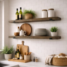 Mkgt Handcrafted Rustic Wooden Floating Shelves, Solid Wood, Made In Uk Wall Mounted Shelf (Walnut Set Of 2, 60Cm) - thumbnail 2