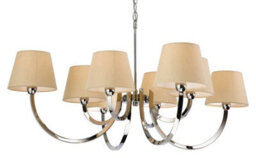 Luminosa Lighting Luminosa Fairmont 8 Light Multi Arm Chandelier Polished Stainless Steel, Cream Linen Shade, E14