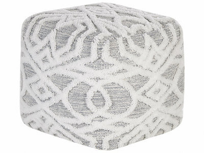 Wyld And Coco 40 X 40 Cm Grey White Geometric Knitted Pouffe - Cotton, Textured Square Seat - image 1