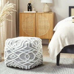 Wyld And Coco 40 X 40 Cm Grey White Geometric Knitted Pouffe - Cotton, Textured Square Seat - thumbnail 2