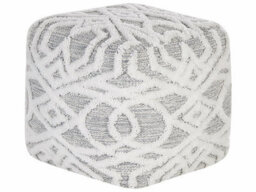 Wyld And Coco 40 X 40 Cm Grey White Geometric Knitted Pouffe - Cotton, Textured Square Seat - thumbnail 1