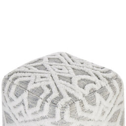 Wyld And Coco 40 X 40 Cm Grey White Geometric Knitted Pouffe - Cotton, Textured Square Seat - thumbnail 3