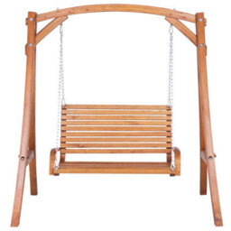Beliani Patio Swing Novara Larch Wood Brown - thumbnail 4