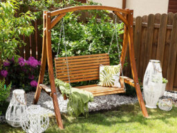 Beliani Patio Swing Novara Larch Wood Brown - thumbnail 2
