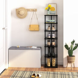 Huhote 7 Tier Narrow Black Metal Shoe Rack Organizer Shoe Stand Shoe Shelf For Closet Hallway Entryway Front Door Small Space - thumbnail 2