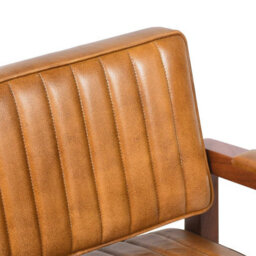 Genuine Real Brown Dining Kitchen Tan Leather And Wood Armchair Retro Fire Side Queen Anne Wing Accent Chair - thumbnail 4