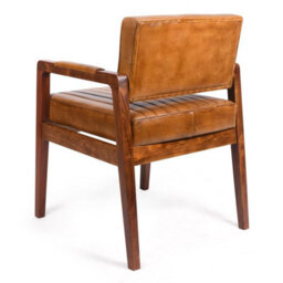 Genuine Real Brown Dining Kitchen Tan Leather And Wood Armchair Retro Fire Side Queen Anne Wing Accent Chair - thumbnail 6
