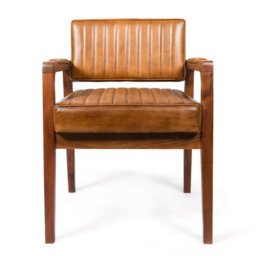 Genuine Real Brown Dining Kitchen Tan Leather And Wood Armchair Retro Fire Side Queen Anne Wing Accent Chair - thumbnail 2