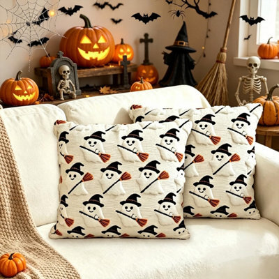 Amorly 2 Pack Cute Ghost Halloween Throw Pillow Covers, 18 Inch Soft Plush Cushion Cases, Fall Spooky Decor For Sofa, Couch, Car, Cafe - image 1