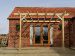 Arbor Garden Solutions Lean To Wooden Garden Pergola Kit - Corbel Design Wall Mounted Gazebo, 1.8M X 2.4M (Natural Finish) - thumbnail 3