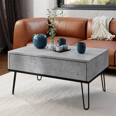 Heze Furniture Hairpin S-90 Modern Lift Top Coffee Table - Concrete & Black - image 1
