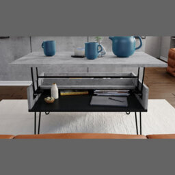 Heze Furniture Hairpin S-90 Modern Lift Top Coffee Table - Concrete & Black - thumbnail 4