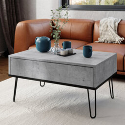 Heze Furniture Hairpin S-90 Modern Lift Top Coffee Table - Concrete & Black
