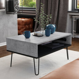 Heze Furniture Hairpin S-90 Modern Lift Top Coffee Table - Concrete & Black - thumbnail 2