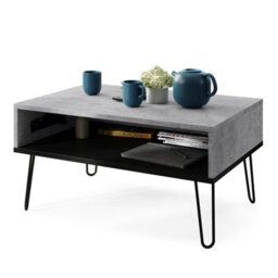 Heze Furniture Hairpin S-90 Modern Lift Top Coffee Table - Concrete & Black - thumbnail 7