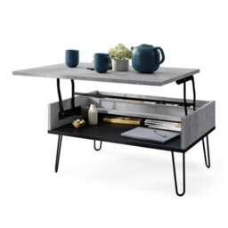 Heze Furniture Hairpin S-90 Modern Lift Top Coffee Table - Concrete & Black - thumbnail 8