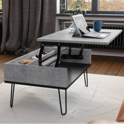 Heze Furniture Hairpin S-90 Modern Lift Top Coffee Table - Concrete & Black - thumbnail 5