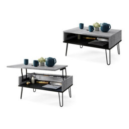 Heze Furniture Hairpin S-90 Modern Lift Top Coffee Table - Concrete & Black - thumbnail 6