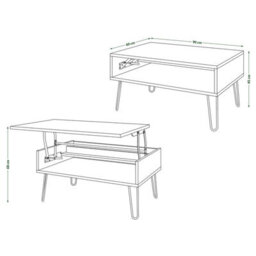 Heze Furniture Hairpin S-90 Modern Lift Top Coffee Table - Concrete & Black - thumbnail 9
