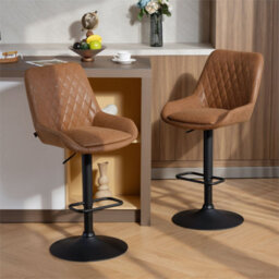 Orange Adjustable Bar Stools Set Of 2 Swivel Bar Chairs With Back Footrest - thumbnail 3
