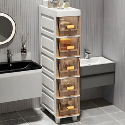 5 Tier Tea Slim Storage Cabinet Narrow Slide Out Drawers Bathroom Kitchen Gap Storage Unit - thumbnail 1