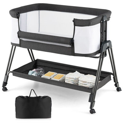 Costway Baby Bedside Crib Folding Sleeper Bassinet Cot Bed Portable 7 Adjustable Heights-Black - image 1