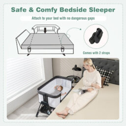 Costway Baby Bedside Crib Folding Sleeper Bassinet Cot Bed Portable 7 Adjustable Heights-Black - thumbnail 9