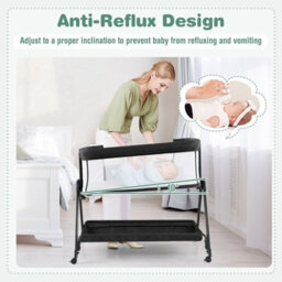 Costway Baby Bedside Crib Folding Sleeper Bassinet Cot Bed Portable 7 Adjustable Heights-Black - thumbnail 7