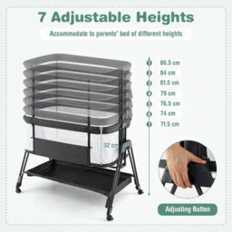 Costway Baby Bedside Crib Folding Sleeper Bassinet Cot Bed Portable 7 Adjustable Heights-Black - thumbnail 6