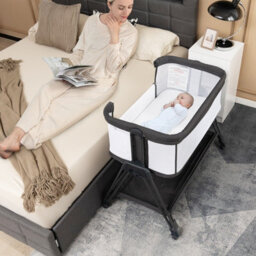 Costway Baby Bedside Crib Folding Sleeper Bassinet Cot Bed Portable 7 Adjustable Heights-Black - thumbnail 3