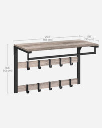 Songmics Wall Coat Rack With Removable Hooks, Mounted Shelf, Entryway Organizer, Bathroom Storage, Greige And Black - thumbnail 2
