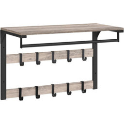 Songmics Wall Coat Rack With Removable Hooks, Mounted Shelf, Entryway Organizer, Bathroom Storage, Greige And Black - thumbnail 7